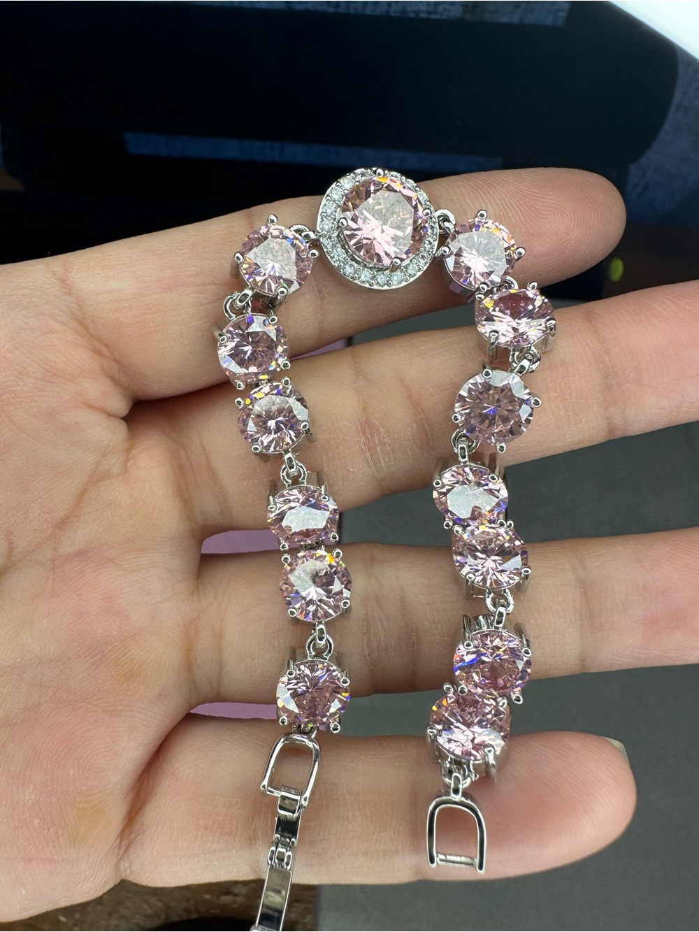 Pink  Korean super flash rhinestone retro bracelet